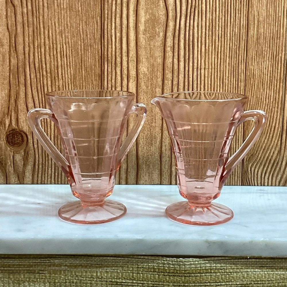 Vintage Pink Depression Glass Creamer and Sugar Set